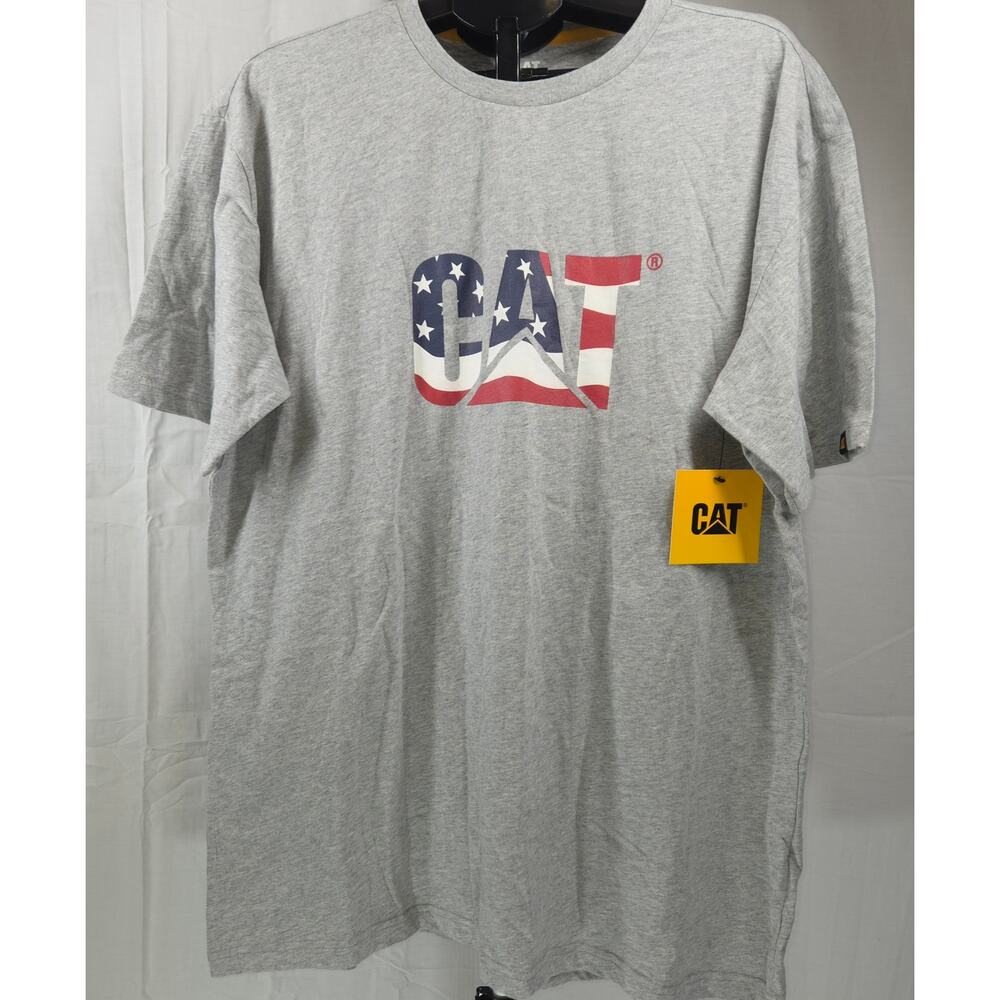 CAT Caterpillar T Shirt XL Gray USA Flag Logo Graphic Tee NWT Cotton SS